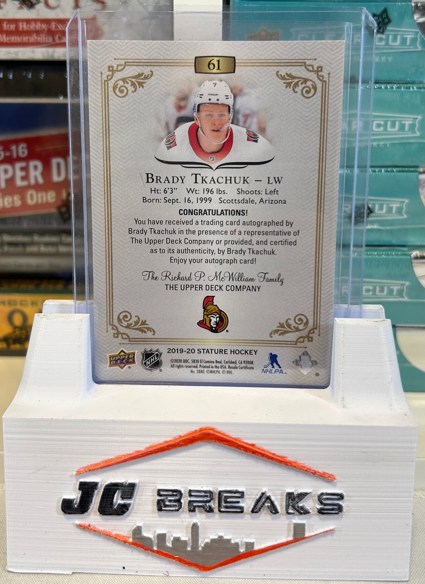 BRADY TKACHUK 2019-20 UPPER DECK STATURE AUTOGRAPH SENATORS AUTO