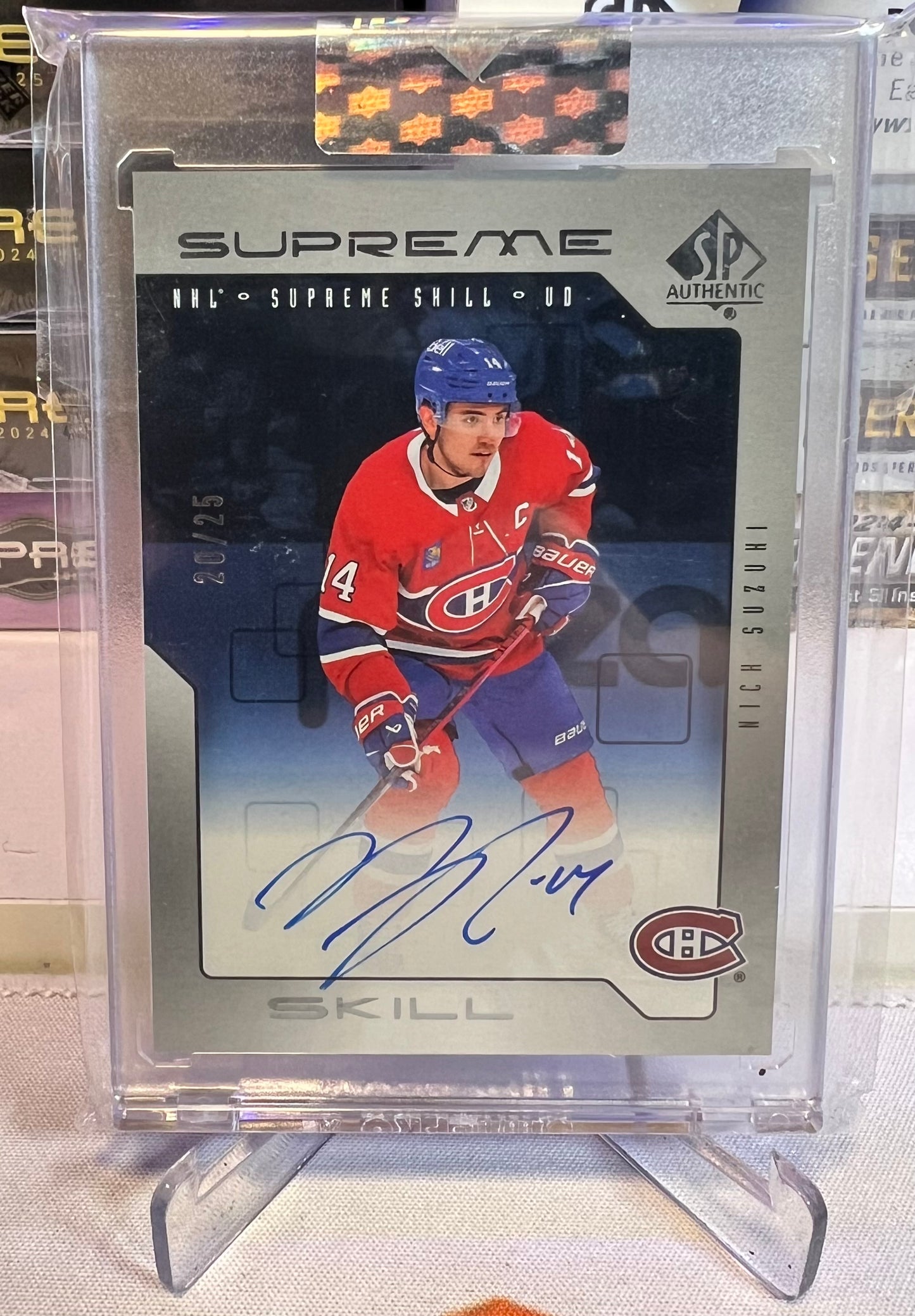 2023-24 Upper Deck Clear Cut #SSK-NS Nick Suzuki Supreme Skill Blue Auto #20/25