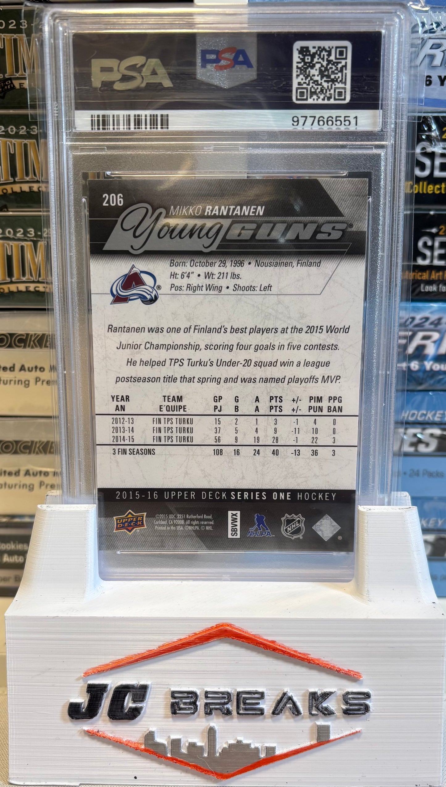 MIKKO RANTANEN YOUNG GUNS PSA 9 2015-16 Upper Deck Rookie Rc #206