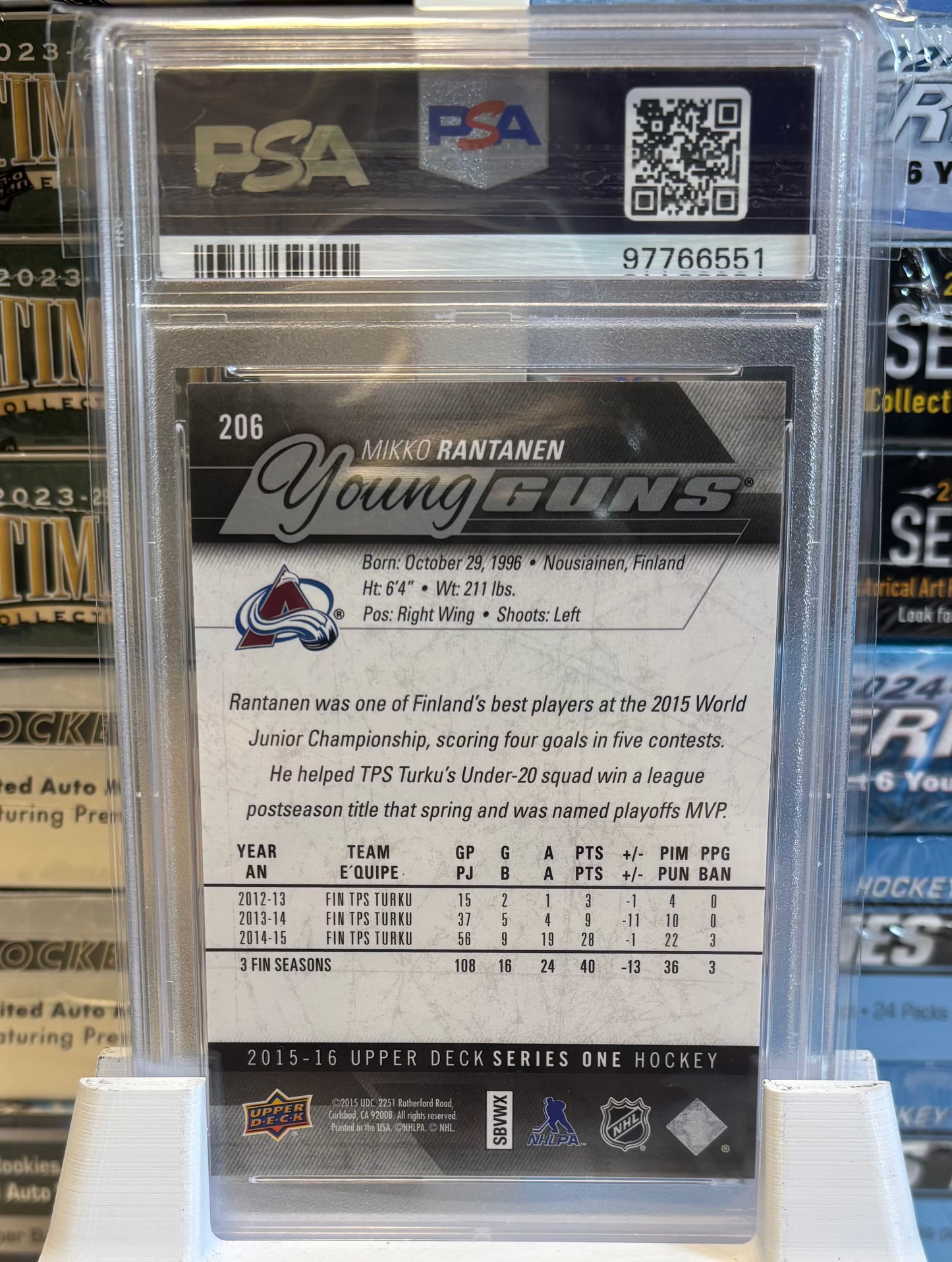 MIKKO RANTANEN YOUNG GUNS PSA 9 2015-16 Upper Deck Rookie Rc #206