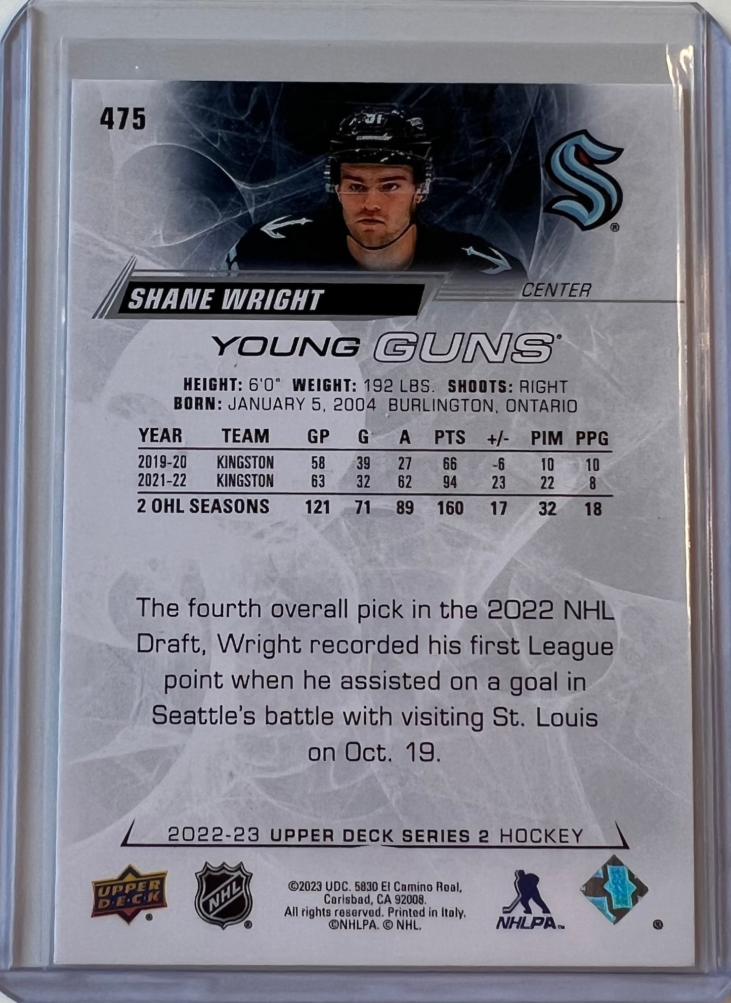 Shane Wright 2022-23 Upper Deck  Series 2 Young Guns